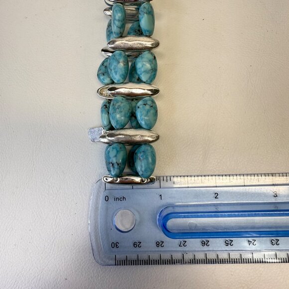 RLM Soho Turquoise Stone Stretch Bracelet Silver-Tone Robert Lee Morris - Picture 7 of 7